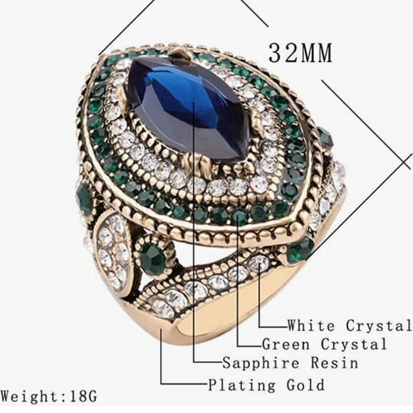 Gold & Saphire Crystal Multi Color Ring NWT - Picture 3 of 5